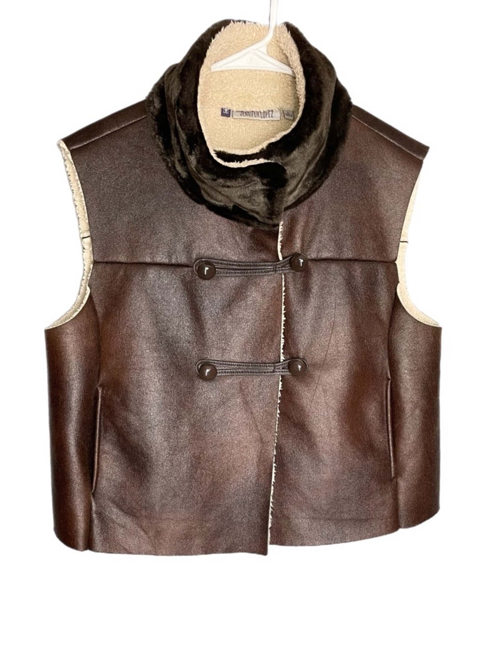 Jennifer Lopez Faux Leather Faux Fur Collar Sherpa Lined Leather Vest Women’s L